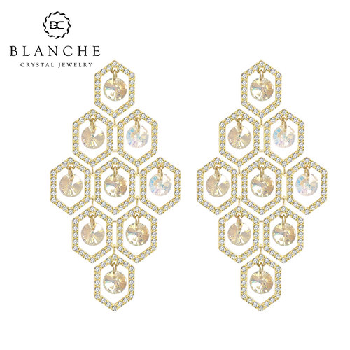 蜂巢格子施家水晶夸张耳环大气女