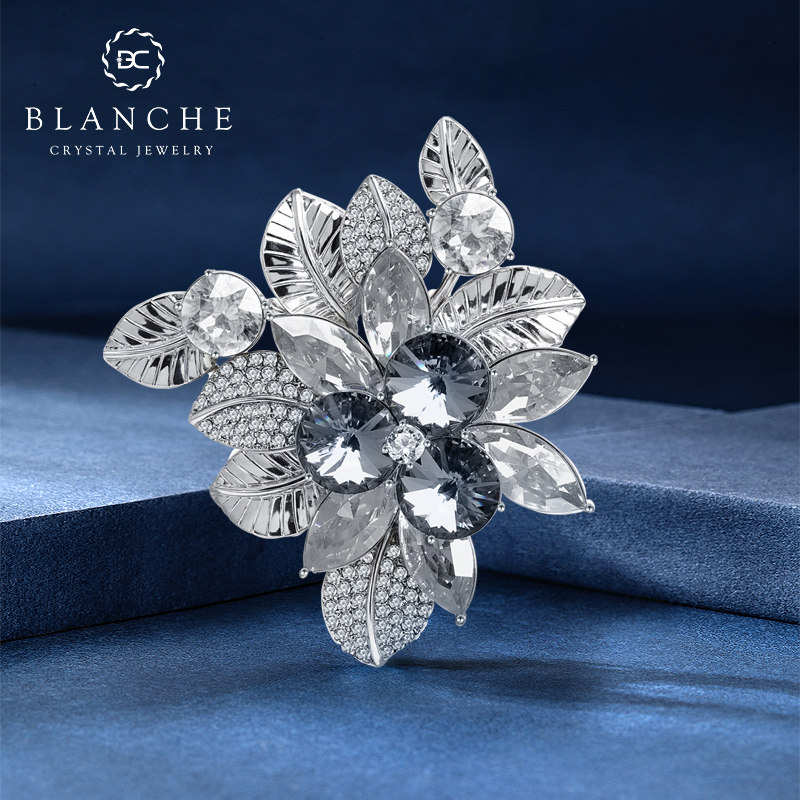 璀璨银花施家水晶胸针男奢华胸花