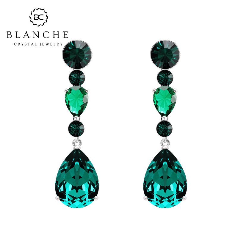 水滴水晶方圆脸耳环祖母绿耳坠女