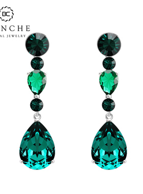 BLANCHE/布兰琪温婉水滴水晶方圆脸耳环祖母绿耳坠适合夏天耳饰女