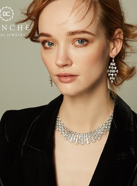 Blanche白色骨塔珠宝项链配饰女 欧美宴会夸张锁骨链颈链脖链豪华