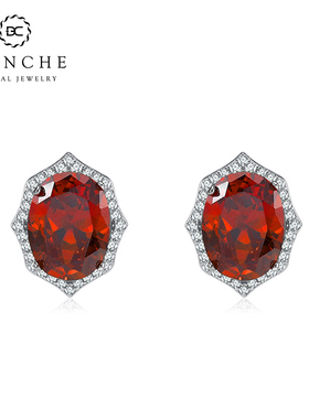 Blanche魔镜鸽血红色耳环 蛋形珠宝耳钉独特秋冬新年耳饰女高级感