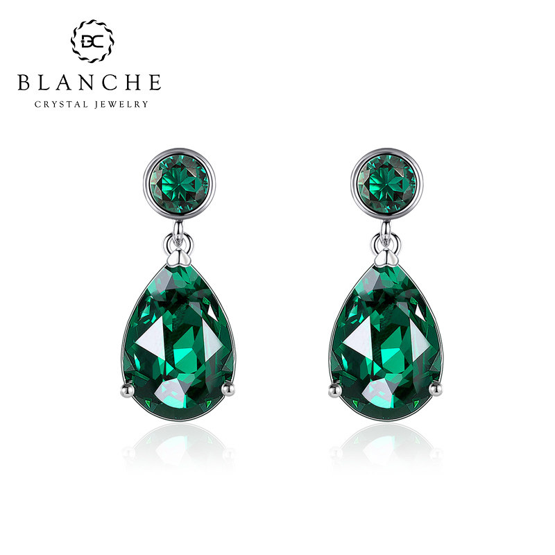 布兰琪水晶欧美女祖母绿水滴耳钉