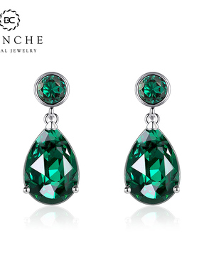 Blanche施家水滴祖母绿水晶耳钉高级感耳环 无耳洞耳夹时尚耳饰女