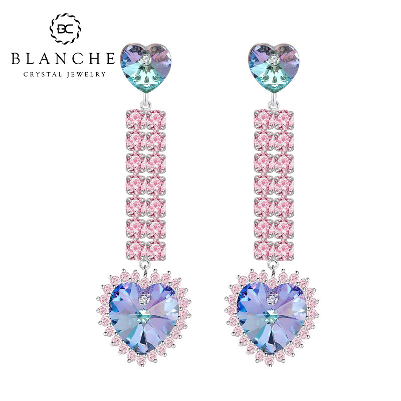 流苏排钻爱心耳坠气质名媛耳饰女