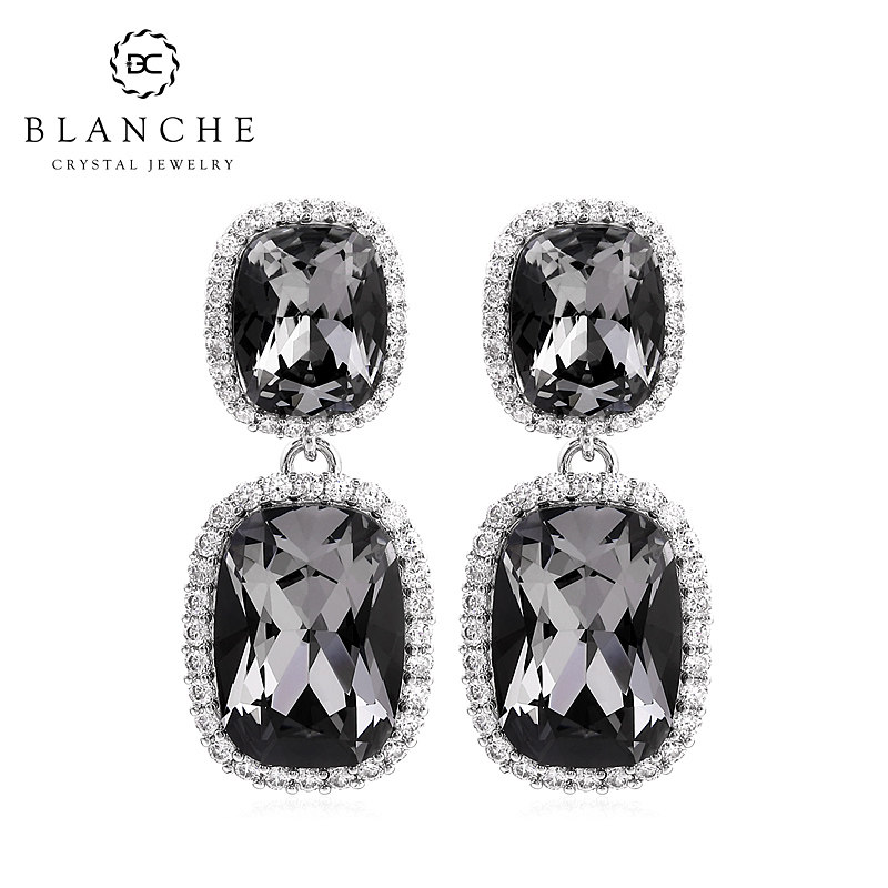 BLANCHE/布兰琪流光璀璨椭圆施家水晶耳环欧美时尚耳坠高级感耳饰