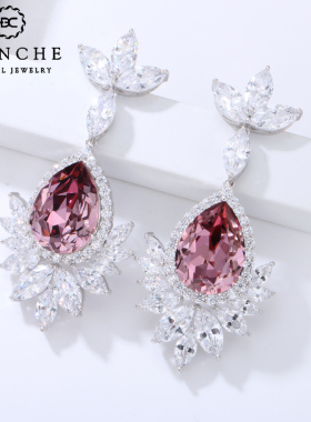BC波西米亚风耳钉女 奥地利水晶耳环宴会耳坠华丽饰品高级设计感