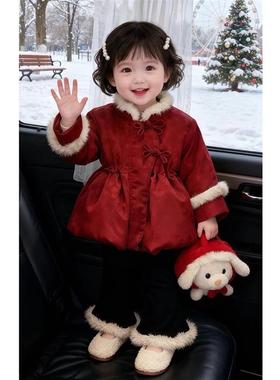 英国Next chek女童棉服冬季拜年连帽洋气棉袄甜套装儿童保暖外套