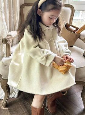 英国Next chek秋冬款女童宝宝蝴蝶结羊绒呢大衣翻领加厚毛呢外套