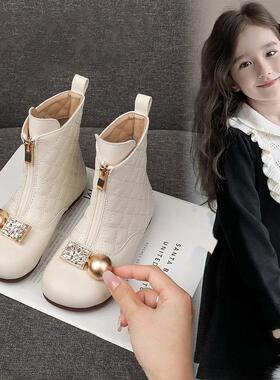 英国Nextchek马丁靴女款儿童春秋白色洋气小香风轻便软底皮鞋短靴