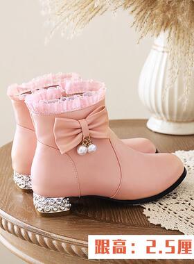 英国Next chek女童短靴秋冬加绒靴子白色公主皮靴高跟儿童马丁靴