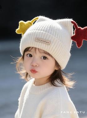 英国Next chek儿童帽子秋冬季星星针织帽加绒保暖宝宝护耳毛线帽