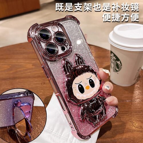 镜子支架适用苹果16e手机壳iphone17promax带镜头膜15pro全包气囊防摔13女新款7高级感14套小众xsmax可爱套xr