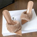 2025秋冬细跟毛毛高跟鞋 尖头绝美高跟拖 女外穿豹纹一字拖毛毛拖鞋