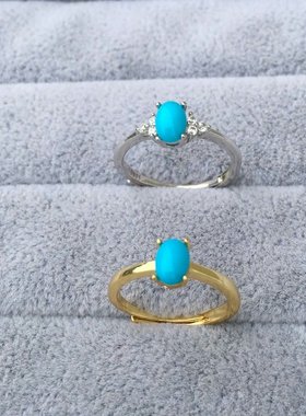 18K金蓝松石欧泊祖母绿戒指日韩