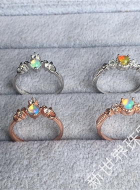 纯银镀18k白金日韩风欧泊戒指