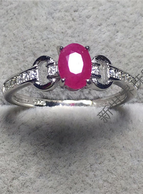 纯银镀18k白金鸽子蛋红宝石戒指
