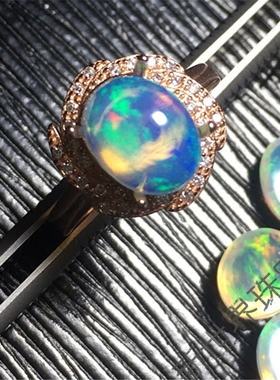 天然星空欧泊戒指日韩女镀18k