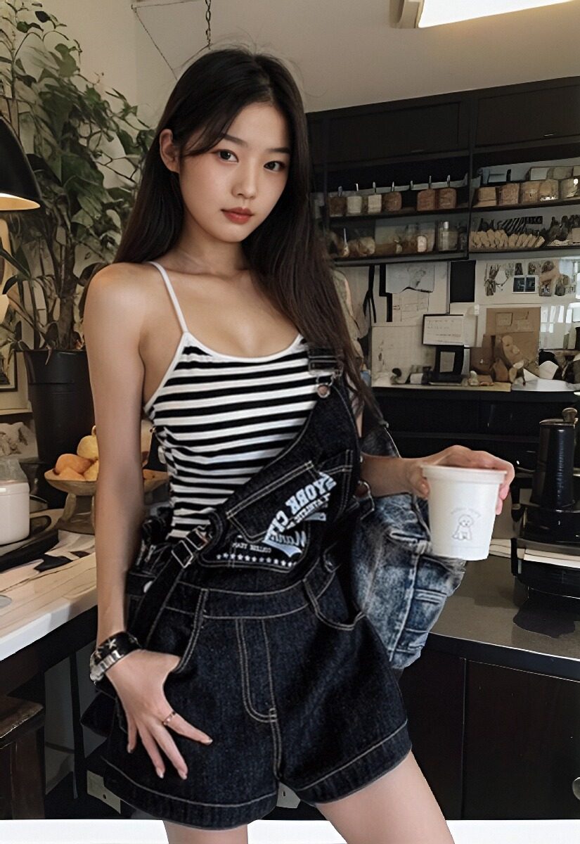 地球店美式复古字母印花宽松显瘦休闲牛仔背带裤女夏薄款高腰短裤