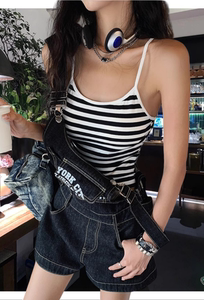地球店黑白条纹后背镂空设计休闲时尚百搭修身显瘦收腰吊带背心女
