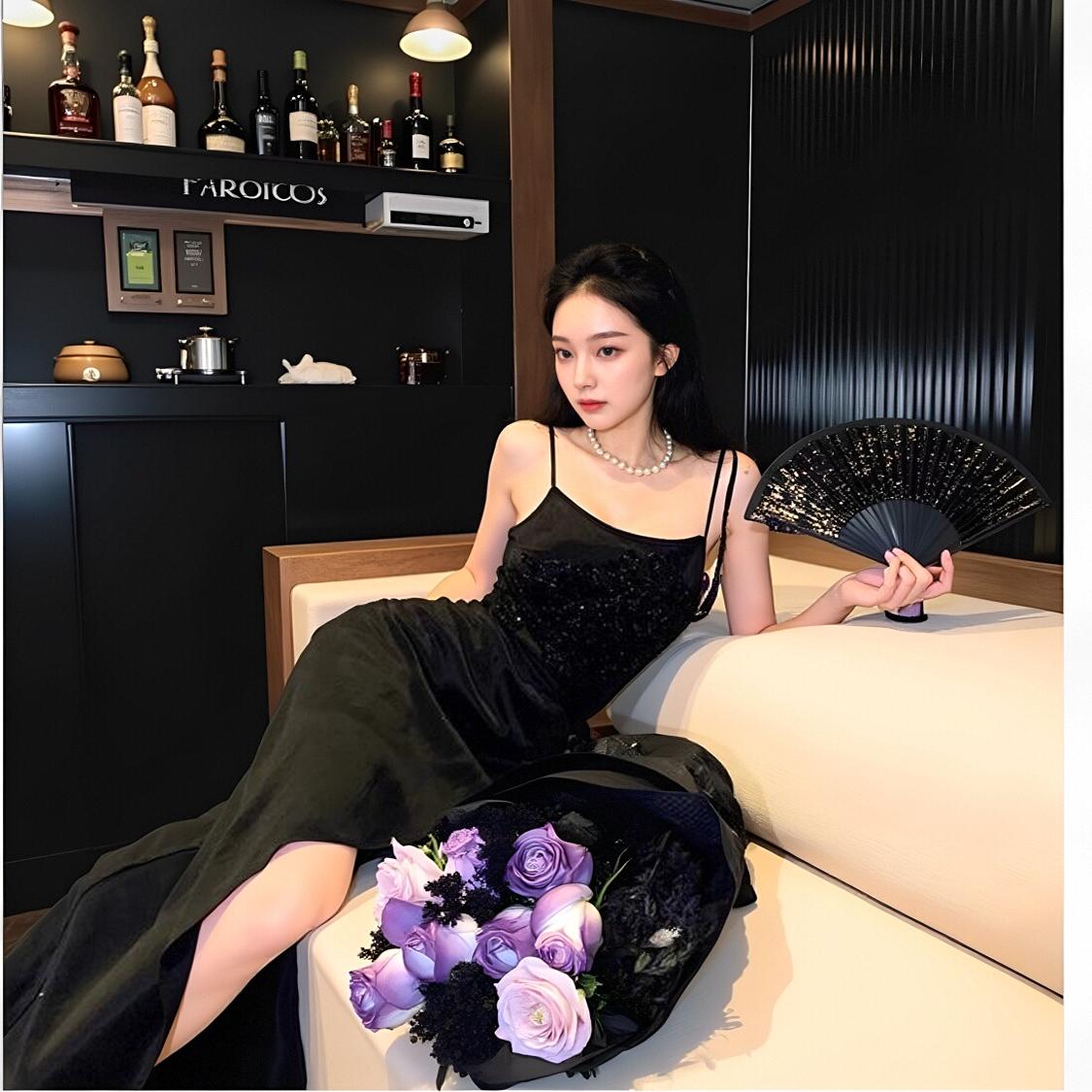 MOSS  2.18 【烟云渡】新中式珠绣铜氨烟墨黑吊带