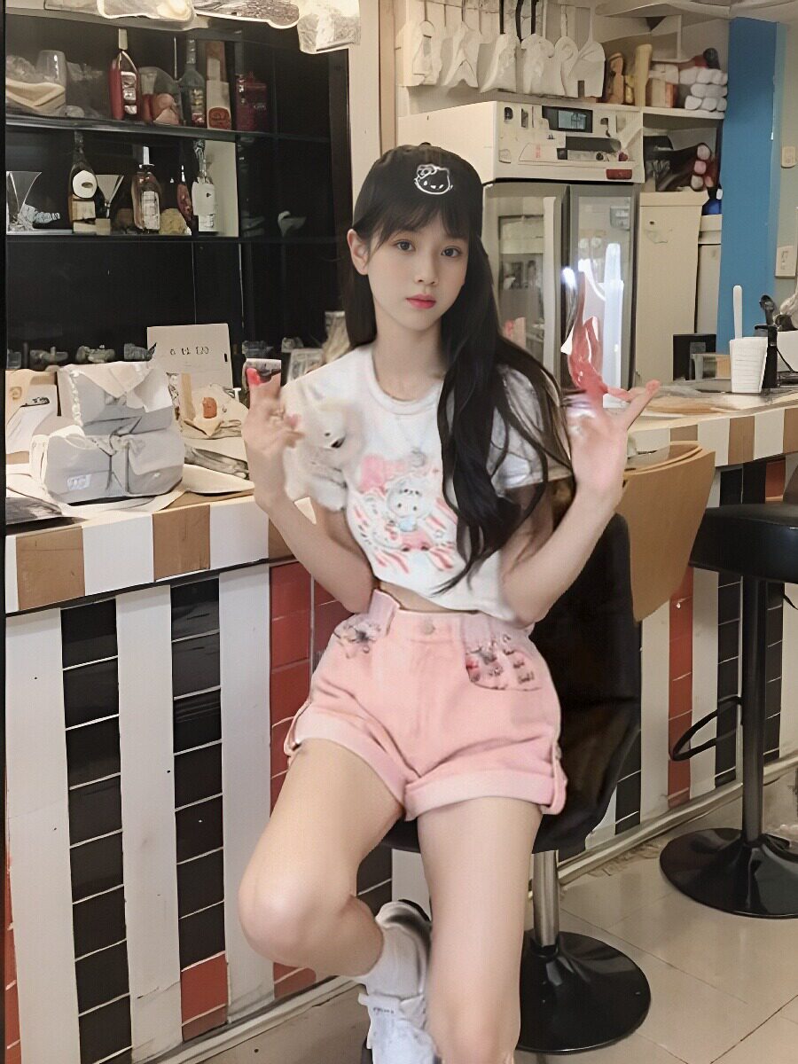 地球店美式辣妹粉色高腰显瘦牛仔短裤女夏设计感卷边宽松阔腿裤子