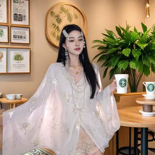 MOSS 4.9【纱逸清欢】国风新中式雪纺亮片绣花防晒开衫外套女