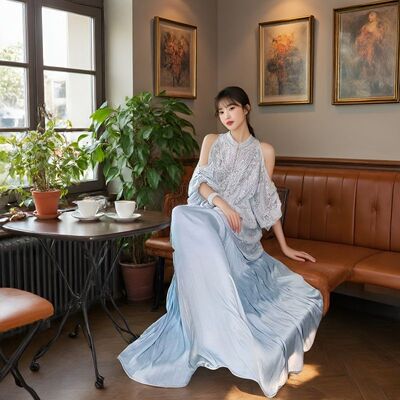 三吉同款「4/23」【晴川】重工蕾丝珠绣露肩国风连衣裙