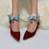 纯欲风蝴蝶结脚链高跟鞋 防掉扣带束脚链绑鞋 扣小众脚环腿饰腿环女
