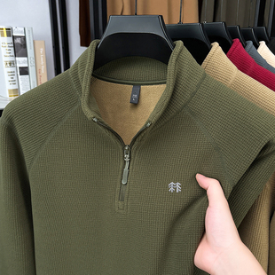 奥特莱斯KL男士新款2025立领冬季一体绒加厚长袖保暖T恤宽松卫衣