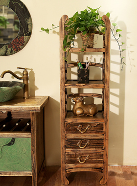 实木浴室创意收纳转角落地架子