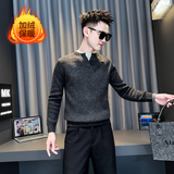 深灰首314B-2-MY108-P88控18冬季新款加绒毛衣男圆领针织衫，男装针织衫/毛衣，星座314B-2