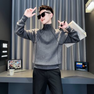 深灰首314B-2-MY87-P78控108冬季新款毛衣男半高领拉链针织衫图片