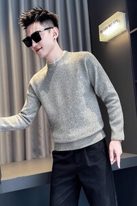 浅灰首314B-2-MY102-P88控118冬季新款毛衣男圆领针织衫图片