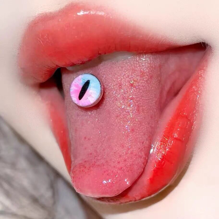 粉蓝渐变钛合金舌钉可喝酒