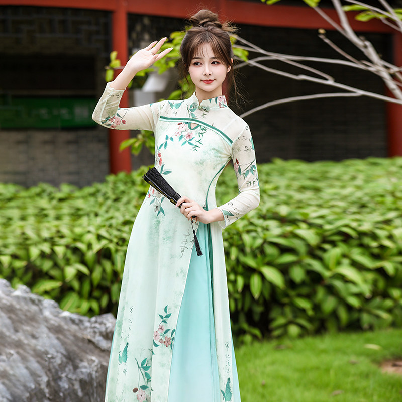 中国风古典舞蹈服女飘逸立领长袖花卉印花演出服中国舞纱衣,女装/女士精品,民族服装/舞台装,淘宝优惠券,粉丝福利购,淘宝优惠卷