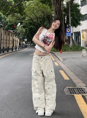 1N1N美式复古水洗做旧工装裤女拖地设计师多口袋辣妹爵士跳舞裤子