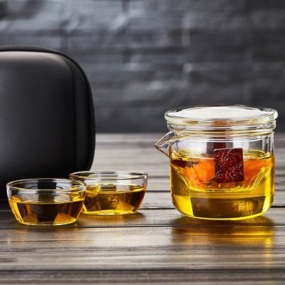 绿昌明旅行茶具便携玻璃泡茶壶