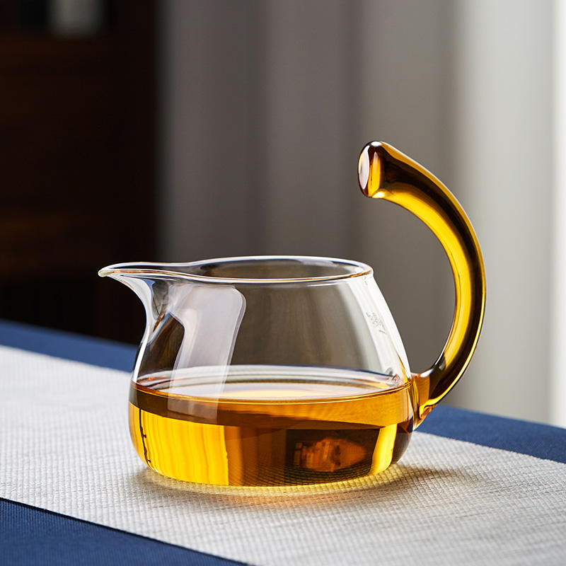 绿昌明玻璃公道杯侧把分茶器加厚