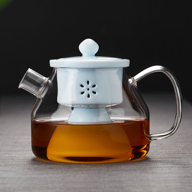 绿昌明玻璃蒸茶壶耐高温家用大容量黑晶炉烧水壶黑茶陶瓷胆煮茶器
