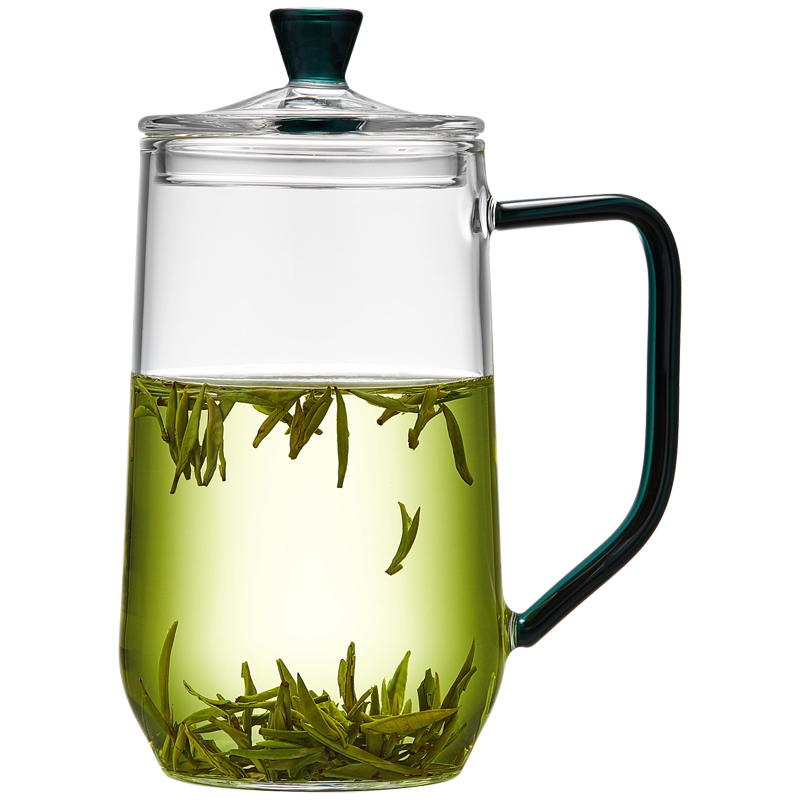 玻璃杯带把手耐高温加厚绿茶泡茶杯办公室透明带盖家用喝水花茶杯