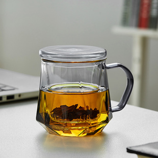 绿昌明玻璃杯ins风水杯女茶水分离办公室加厚耐热花茶杯家用泡茶