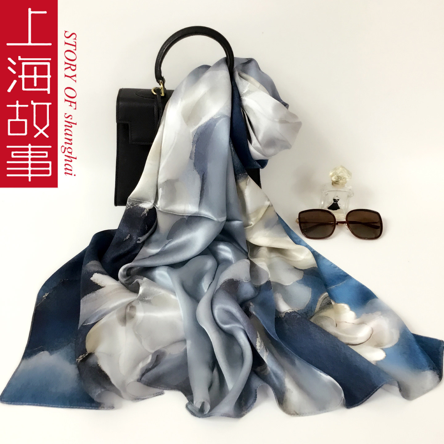 上海故事真丝中国风长款丝巾