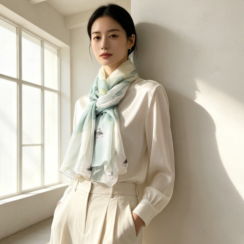 上海故事真丝丝巾女桑蚕丝春夏薄款百搭小丝巾防晒空调房护颈围巾