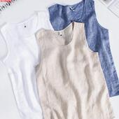 夏季 男装 休闲亚麻纯色无袖 2025新款 男士 白色吊带背心宽松t恤上衣