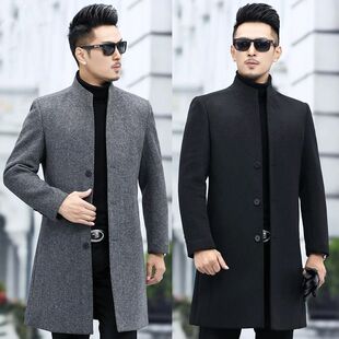 立领毛呢风衣轻奢商务休闲韩版 时尚 外套帅 呢大衣男中长款 秋冬新款