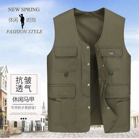 中老年春秋夏薄款马夹两面穿休闲背心男士坎肩多口袋钓鱼摄影马甲