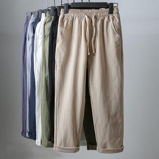 男裤 亚麻九分裤 子休闲裤 薄款 潮 男士 宽松9分8八分棉麻男裤 夏季
