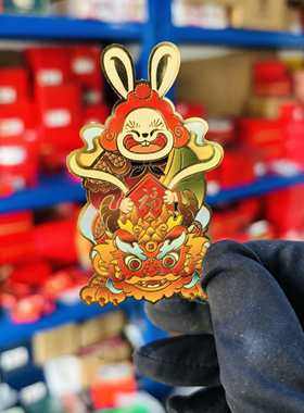 朱炳仁铜 兔儿爷国潮黄铜书签 国风财神兔 手机贴 家居饰品工艺品