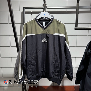 正品阿迪达斯男春季三条纹拼色宽松V领运动休闲卫衣JD5395 JD5396